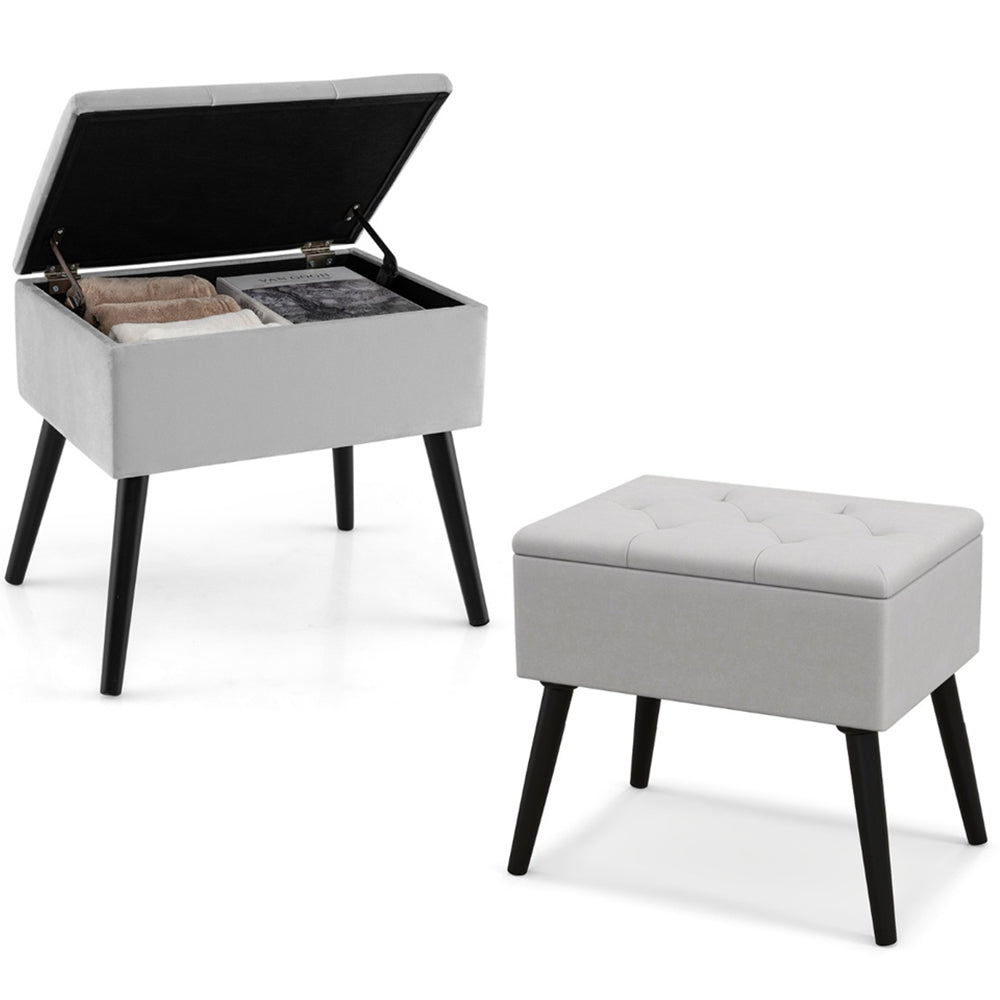 Grey Velvet Flip Top Ottoman Footstool