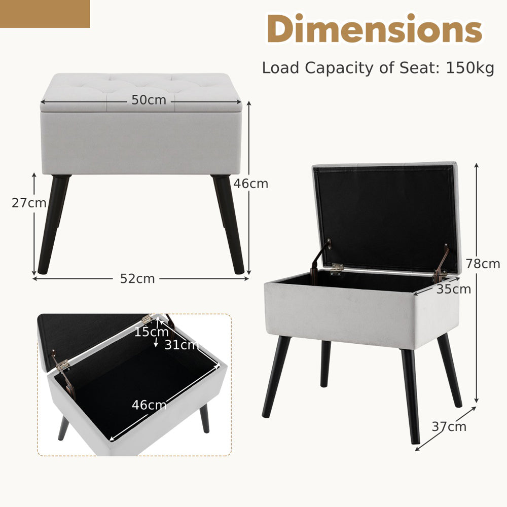 Grey Velvet Flip Top Ottoman Footstool