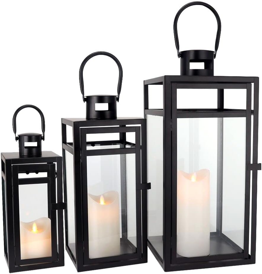 Set of 3 Decorative Metal Lantern Large Hanging Outdoor Candle Holder