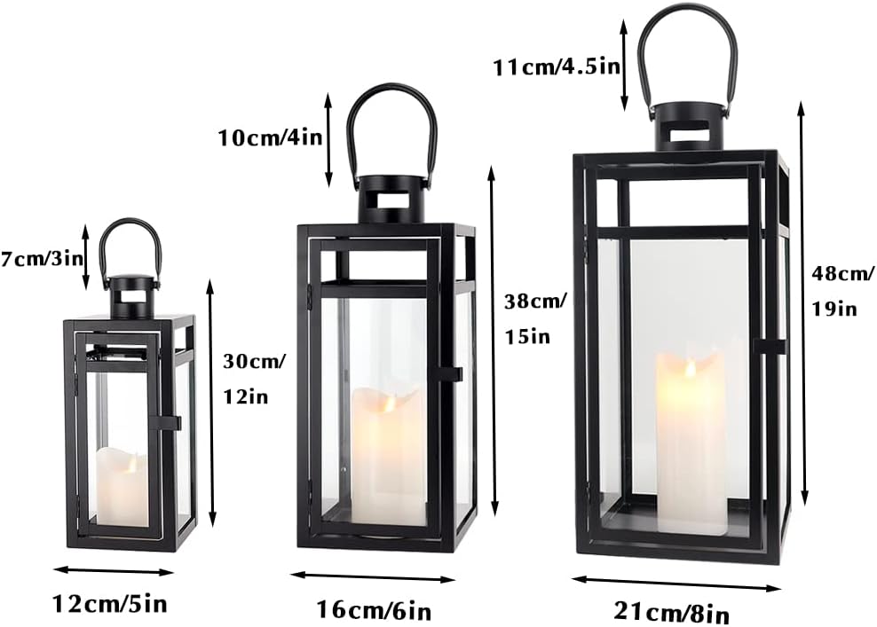 Set of 3 Decorative Metal Lantern Large Hanging Outdoor Candle Holder