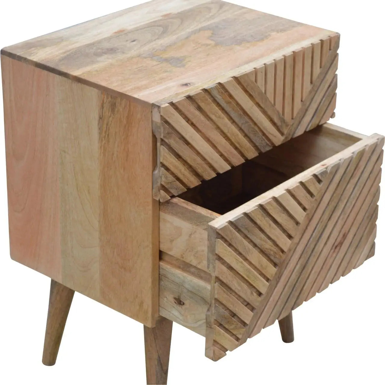 Wood 2-Drawer Bedside Table with Zig-Zag Geometric Front