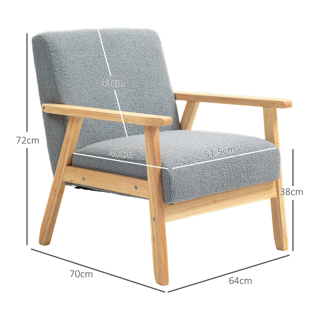 Sherpa Fleece Upholstered Accent Chair with Solid Wood Legs and Wide Seat