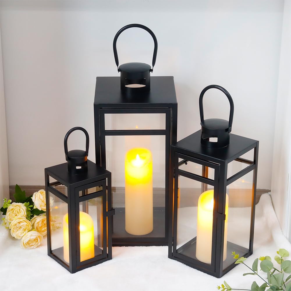 Set of 3 Decorative Metal Lantern Large Hanging Outdoor Candle Holder