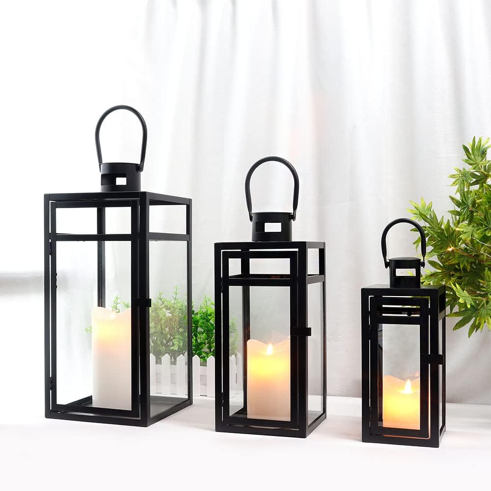 Set of 3 Decorative Metal Lantern Large Hanging Outdoor Candle Holder
