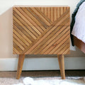 Wood 2-Drawer Bedside Table with Zig-Zag Geometric Front