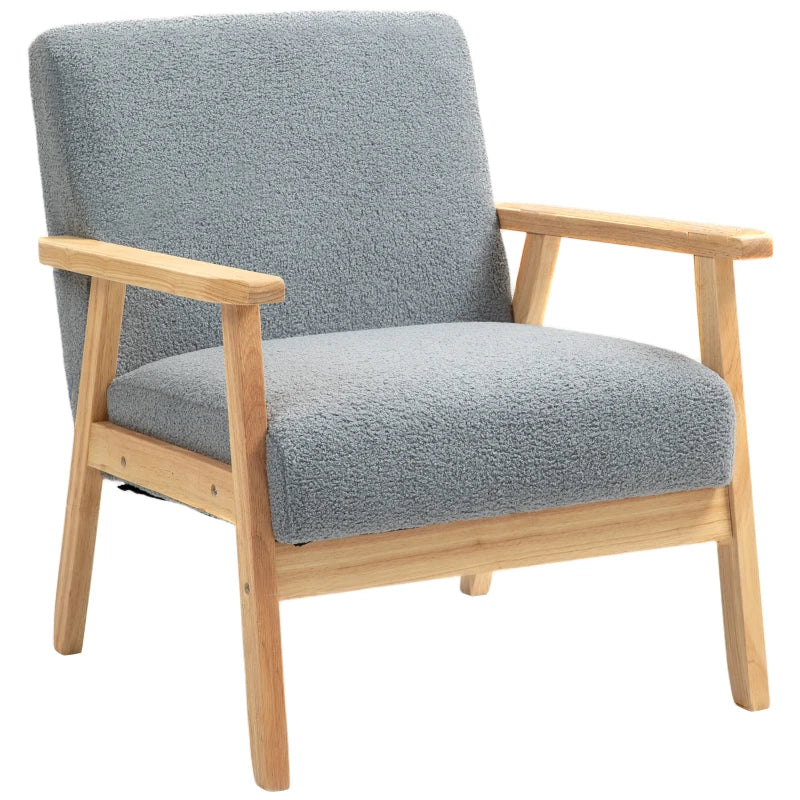Sherpa Fleece Upholstered Accent Chair with Solid Wood Legs and Wide Seat
