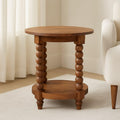 Wood Barley Twist Round Side Table with Acid-wash Distressed Look